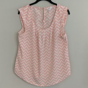 Candies Sleeveless Shirt Top Chevron Pink White Womens Size L